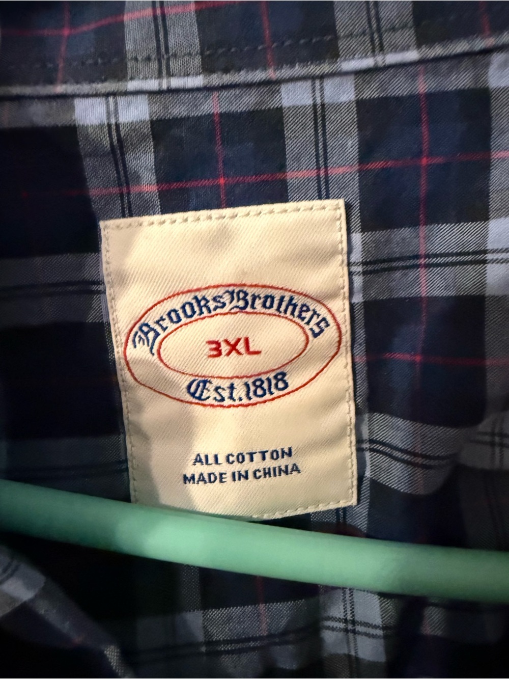 Brooks Brothers Navy, Red & White Plaid Cotton Button-Down Shirt